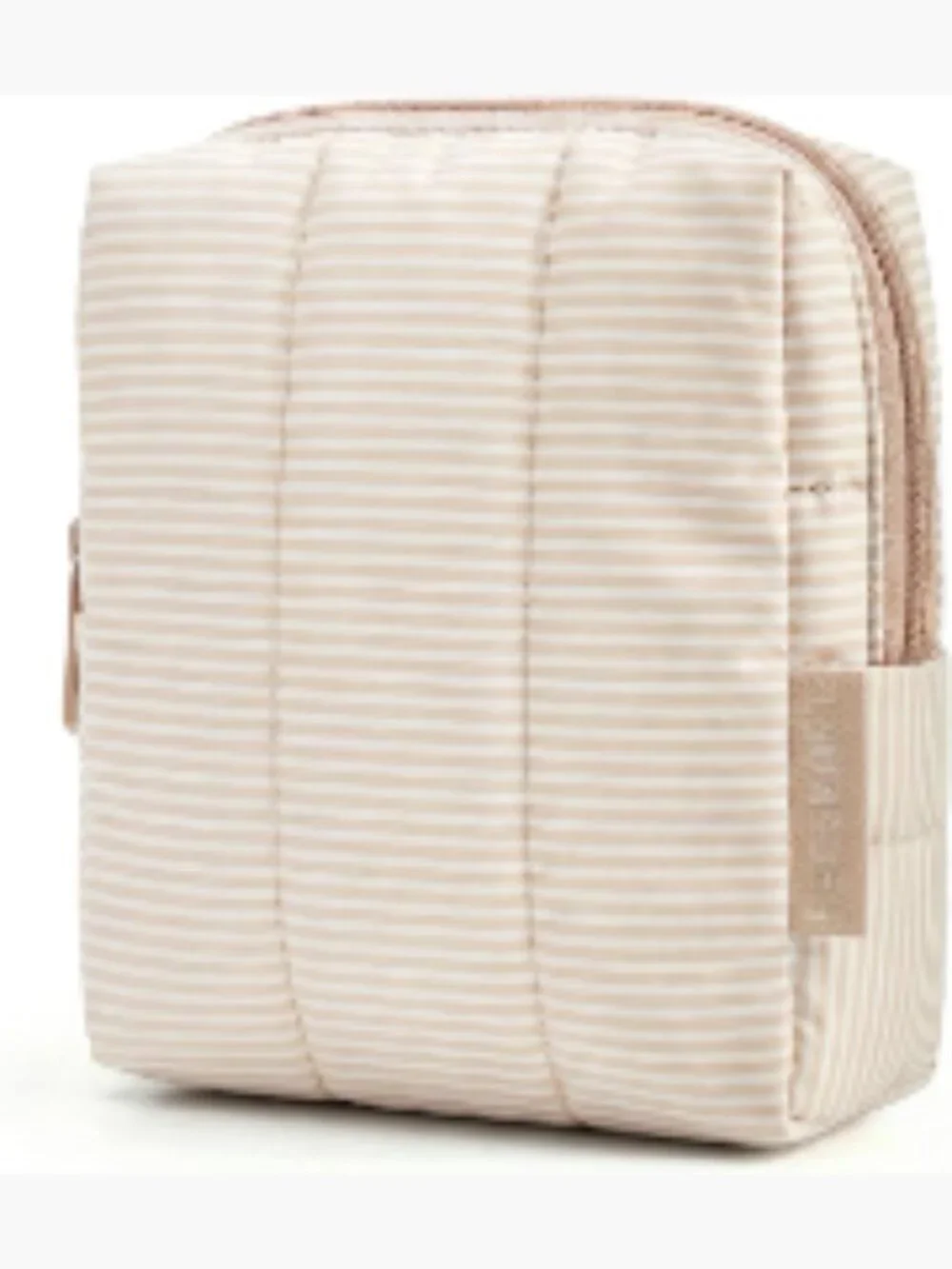 BAGSMART Small Makeup Bag for Women with Slip-in Pocket, Strip Khaki | Zipper